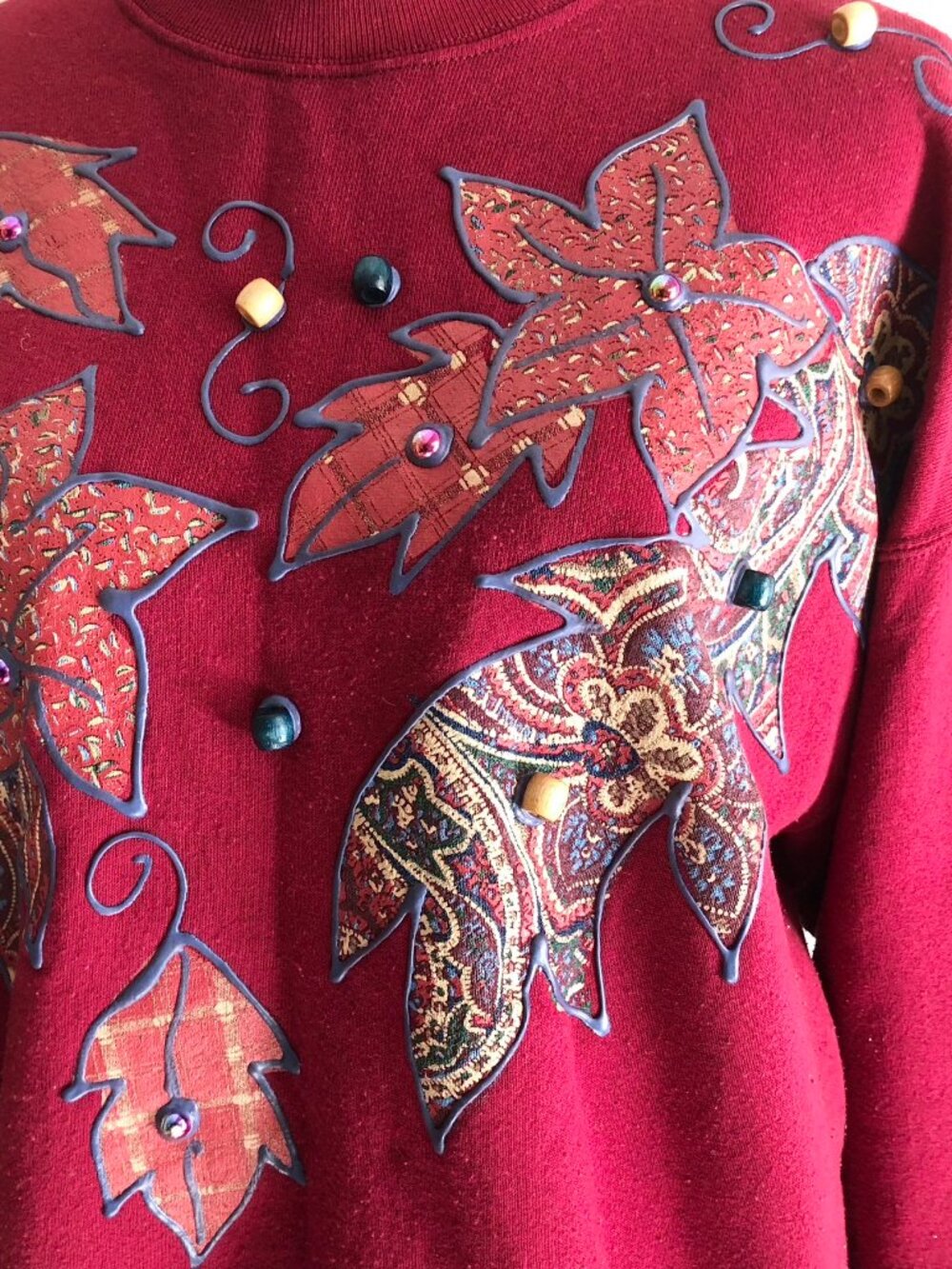 India Ink Vintage 90s Autumn Leaf Burgundy Sweatshirt Size OS - Picture 4 of 8